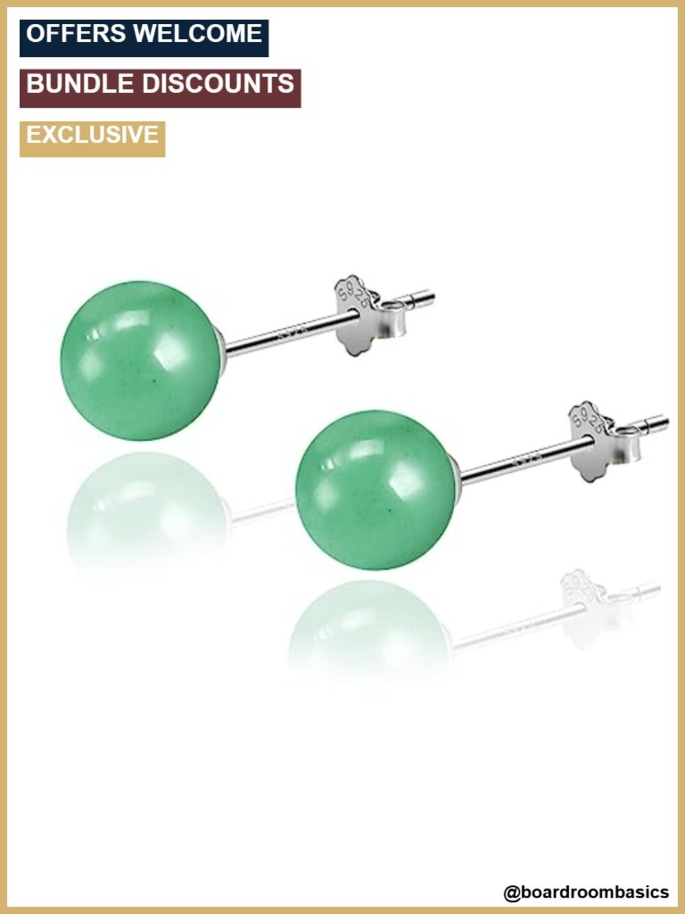 8mm Sterling Silver Jade Stud Earrings Handmade Natural Stone
